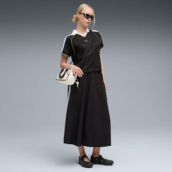 Puma T7 Football Polo Jersey Women's S Black Striped Relaxed Activewear Collared - Picture 2 of 16